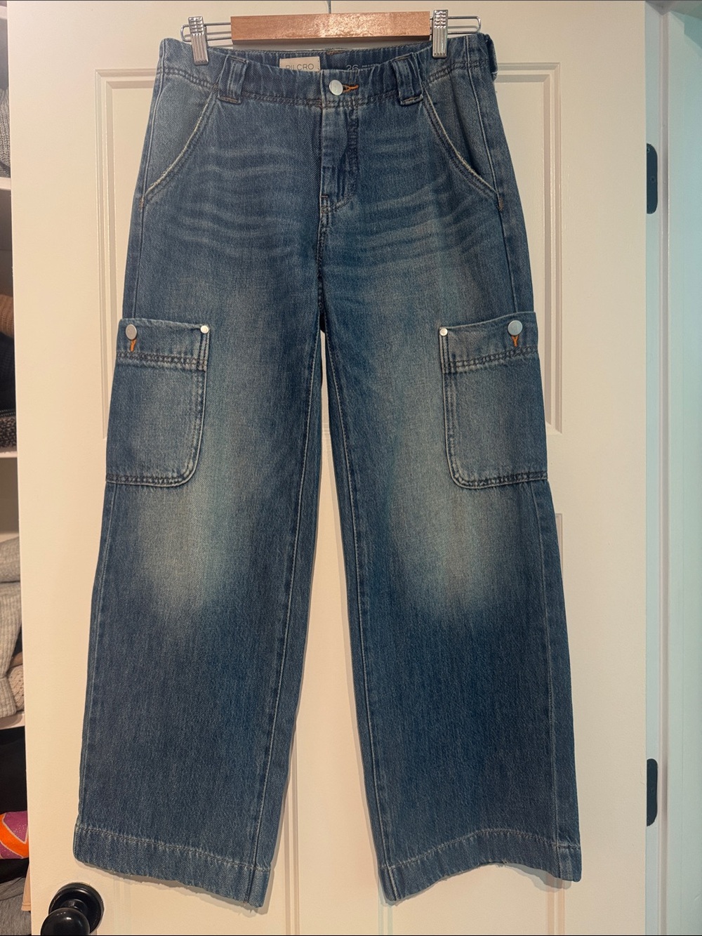 Pilcro Women's Straight-Leg Cargo Jeans in Washed Blue